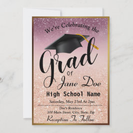 Elegant Ro Guld och Svarta Glitter Studenten Inbjudningar