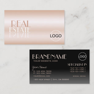 Elegant Ro Guld och Svarta Spegel med Logotyp Visitkort
