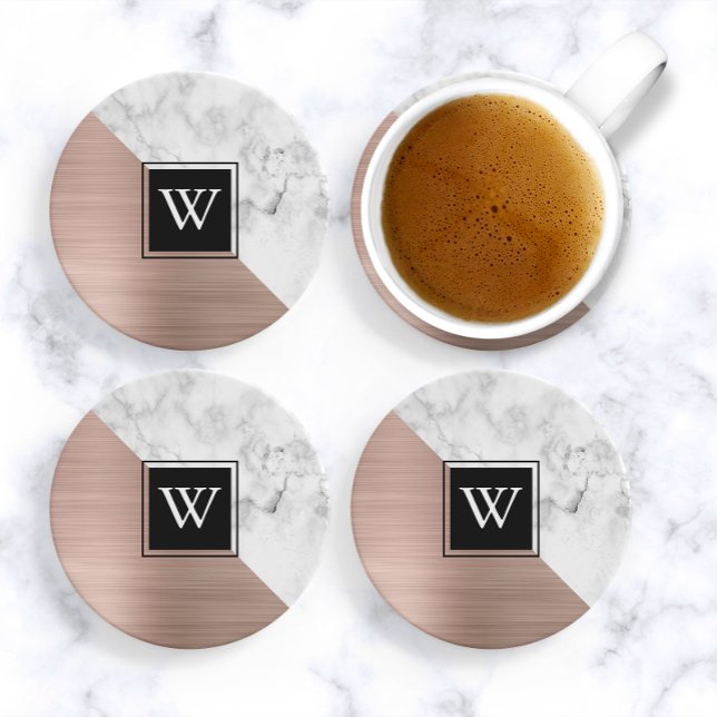 Elegant Ro Guld och vit marmor Monogram Underlägg (Skapare uppladdad)