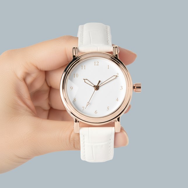 Elegant Ro Guld och vita läderremmar Armbandsur (Elegant Rose Gold & White Leather Strap Womens Watch
)