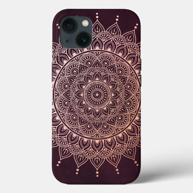 Elegant Ro Guld om Burgundy Blommigt Henna Mandala (Baksida)