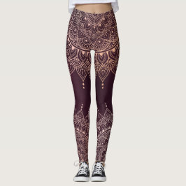 Elegant Ro Guld om Burgundy Blommigt Henna Mandala Leggings