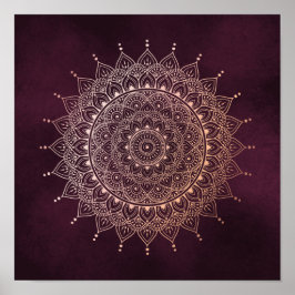 Elegant Ro Guld om Burgundy Blommigt Henna Mandala Poster