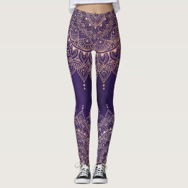 Elegant Ro Guld om Lila Blommigt Henna Mandala Leggings