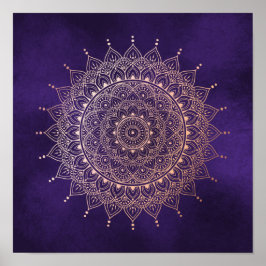 Elegant Ro Guld om Lila Blommigt Henna Mandala Poster