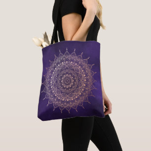 Elegant Ro Guld om Lila Blommigt Henna Mandala Tygkasse