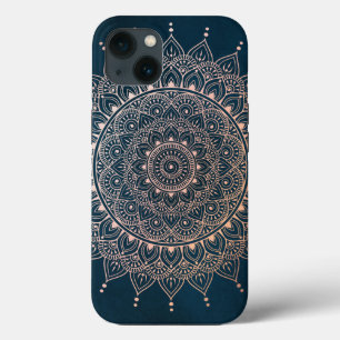 Elegant Ro Guld om Teal Blommigt Henna Mandala