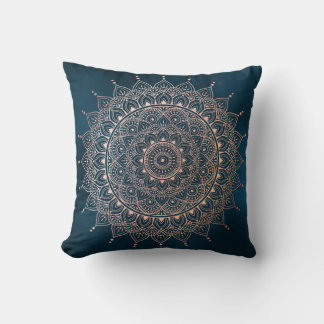 Elegant Ro Guld om Teal Blommigt Henna Mandala Kudde