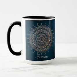 Elegant Ro Guld om Teal Blommigt Henna Mandala Mugg