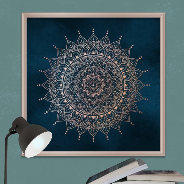 Elegant Ro Guld om Teal Blommigt Henna Mandala Poster (Skapare uppladdad)