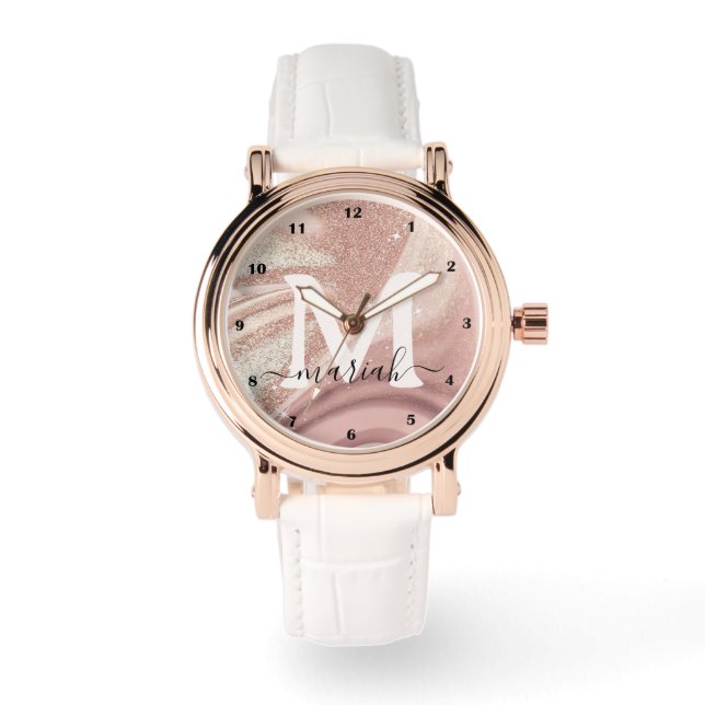 Elegant Ro Guld Paint Glitter Marble Gnistra Armbandsur (Framsida)