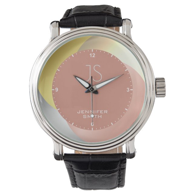 Elegant Ro Guld Pastel Rosa Monogram Namn Armbandsur (Framsida)