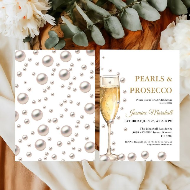Elegant Ro Guld Pearls & Prosecco Möhippa Inbjudningar (Skapare uppladdad)