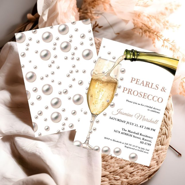 Elegant Ro Guld Pearls & Prosecco Möhippa Inbjudningar (Skapare uppladdad)