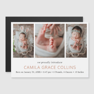 Elegant Ro Guld Photo Girl Birth Notice Magnetisk Inbjudningskort