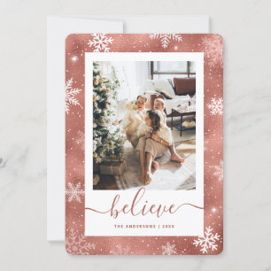 Elegant Ro Guld Photo Snowflake Julkort