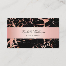 Elegant Ro Guld Rosa Black Marble Agate Visitkort