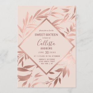 Elegant Ro Guld Rosa Blommigt Löv Sverige 16 Inbjudningar