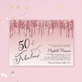 Elegant Ro Guld Rosa Glitter 50 Födelsedagsfesten Inbjudningar