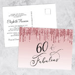 Elegant Ro Guld Rosa Glitter 60:e Födelsedagsfeste Inbjudan Vykort<br><div class="desc">Chic och elegant 60:e födelsedagsfestens vykortsinbjudan. "60 & Fabulous" är skript för kalligrafi av snyggt på en rosa ombre-bakgrund och ro guld och rosa faux glitter droppar uppifrån. Anpassa enkelt till hennes namn och den sextionde födelsedagsfesten på baksidan.</div>