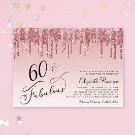 Elegant Ro Guld Rosa Glitter 60:e Födelsedagsfeste Inbjudningar