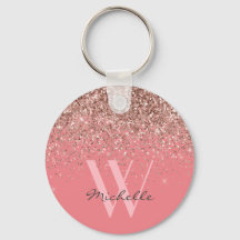 Elegant Ro Guld Rosa Glitter Monogram Namn
