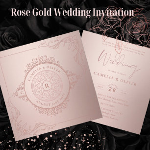 Elegant Ro Guld Rosa Ornate Vintage bröllop Inbjudningar