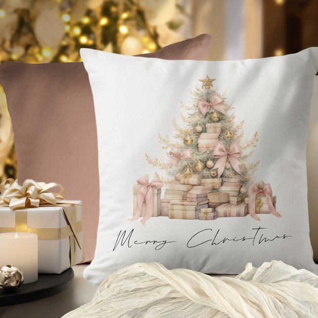Elegant Ro Guld Skript Träd God jul Kudde (Front and back view)