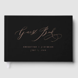Elegant Ro Guld Skripttypografi, svart Bröllop Gästböcker
