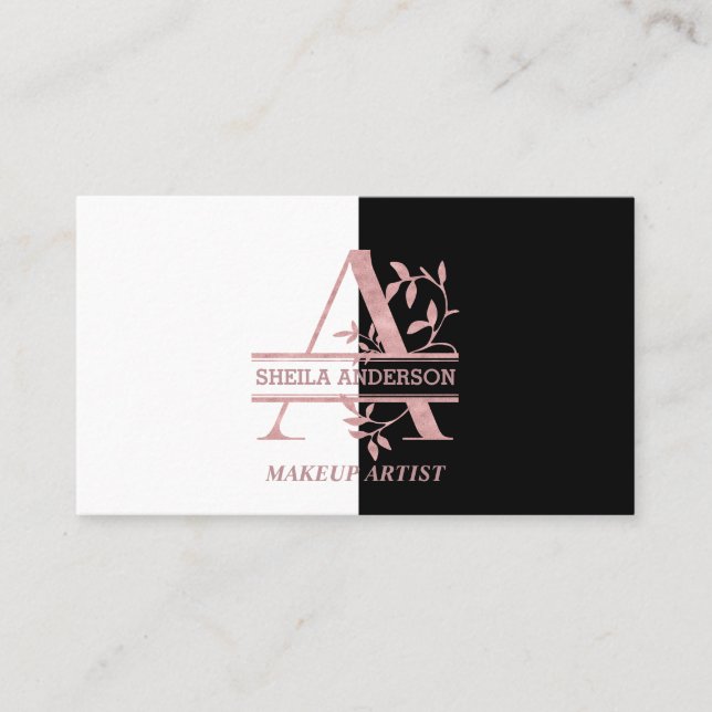 Elegant Ro Guld Split Anpassningsbar Monogram Logo Visitkort (Framsida)