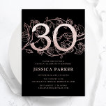 Elegant Ro Guld Svarta 30års födelsedag Inbjudningar<br><div class="desc">Elegant ro guld svarta 30års födelsedag-inbjudan. Anpassadets moderna femininindesign med rosor botaniska accenter och faux glitter ro guld. Enkel perfekt för inbjudan-kort i blommigt för en snyggt kvinnlig dag firande. Anpassa med dina egna detaljer. Skrivna Zazzle-inbjudningar eller digital utskrivbar mall för omedelbar nedladdning.</div>