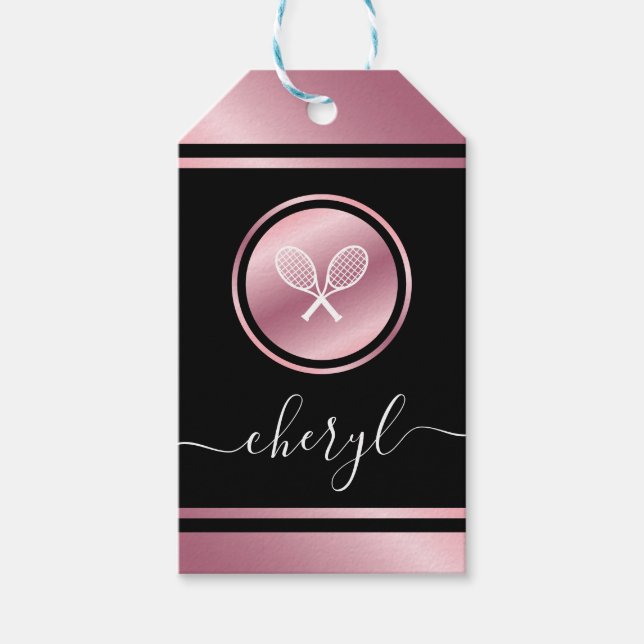 Elegant Ro Guld tennis Rackets & Girls Kids Namn Presentetikett (Framsidan)