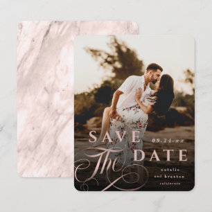 Elegant Ro Guld Typografi och Marble Back Photo Spara Datumet