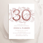 Elegant, Ro Guld, västra 30års födelsedag Inbjudningar<br><div class="desc">Elegant ro guld och vit 30års födelsedag bjudande. Anpassadets moderna femininindesign med rosor botaniska accenter och faux glitter ro guld. Enkel perfekt för inbjudan-kort i blommigt för en snyggt kvinnlig dag firande. Anpassa med dina egna detaljer. Skrivna Zazzle-inbjudningar eller digital utskrivbar mall för omedelbar nedladdning.</div>