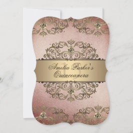 Elegant Ro Guld Vintage Damask Quinceanera Inbjudningar
