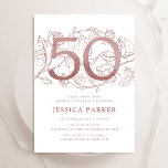 Elegant Ro Guld Vit 50:e födelsedagen Inbjudningar<br><div class="desc">Elegant ro guld och vit 50:e födelsedagsfest inbjudan. Anpassadets moderna femininindesign med rosor botaniska accenter och faux glitter ro guld. Enkel perfekt för inbjudan-kort i blommigt för en snyggt kvinnlig dag firande. Anpassa med dina egna detaljer. Skrivna Zazzle-inbjudningar eller digital utskrivbar mall för omedelbar nedladdning.</div>
