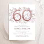 Elegant Ro Guld Vita 60:e födelsedag Inbjudningar<br><div class="desc">Elegant ro guld och vit 60:e födelsedagsfest inbjudan. Anpassadets moderna femininindesign med rosor botaniska accenter och faux glitter ro guld. Enkel perfekt för inbjudan-kort i blommigt för en snyggt kvinnlig dag firande. Anpassa med dina egna detaljer. Skrivna Zazzle-inbjudningar eller digital utskrivbar mall för omedelbar nedladdning.</div>