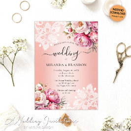 Elegant Ro Guld Watercolor Blommigt Bröllop Inbjudningar