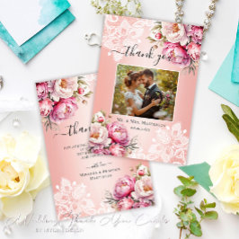 Elegant Ro Guld Watercolor Blommigt Photo Bröllop Tack Kort