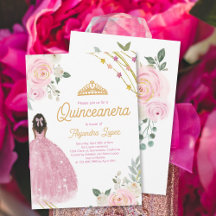 Elegant Ro Guld Watercolor Blommigt Quinceanera