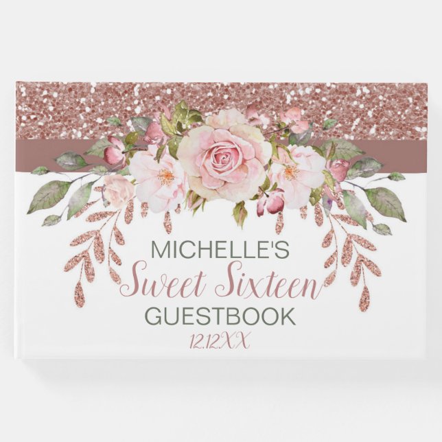 Elegant Ro Guld Watercolor Sweet sixteen Gästböcker (Framsida)