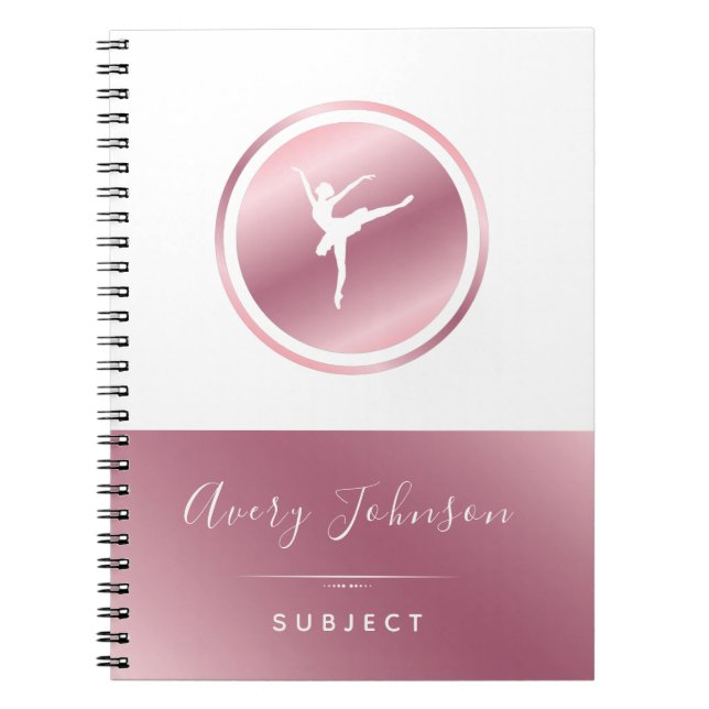 Elegant Ro Guld & White Ballet Dancer Girly Rosa Anteckningsbok (Framsidan)