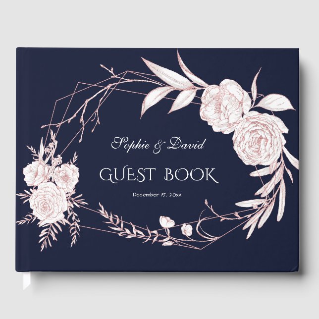Elegant Ro Guld White Flowers Geometric Bröllop Gästböcker (Framsida)