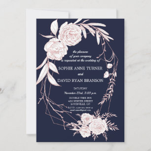 Elegant Ro Guld White Flowers Geometric Bröllop Inbjudningar