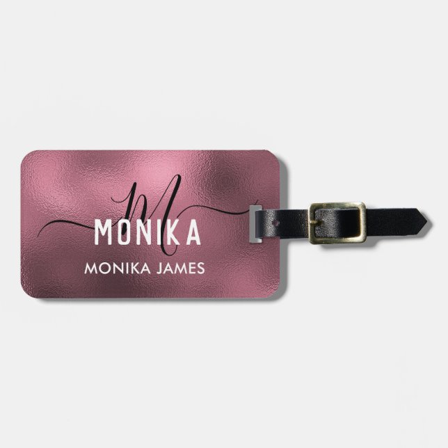 Elegant  Ro guldfärgad monogramAnpassningsbar Bagagebricka (Horisontell Framsida)