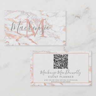 Elegant Ro guldfoil Marble Monogram QR-kod Visitkort