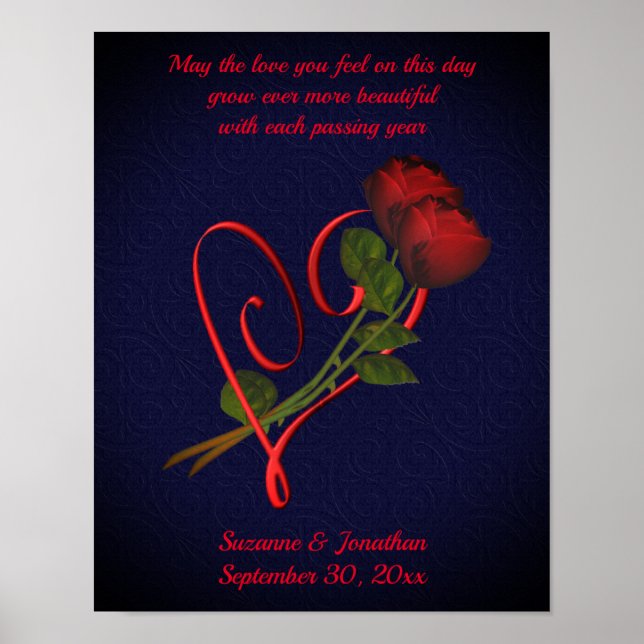Elegant Ro Heart Bröllop eller årsdag Poster (Framsidan)