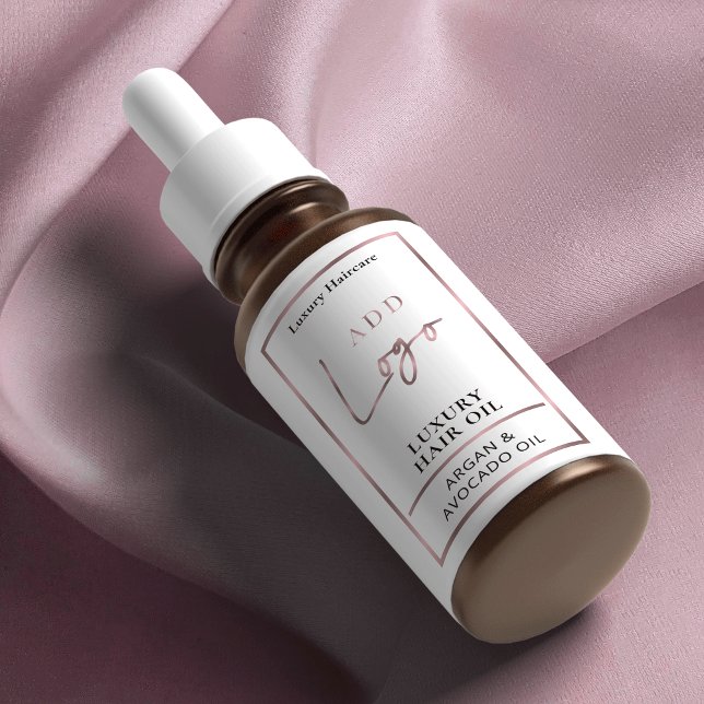 Elegant Ro Logotyp Hair Oil 2 2OZ Dropper Flaska Fraktsedel (Rose gold effect skincare product stickers with space for your logo and product ingredients)