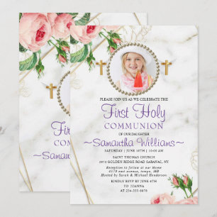 Elegant ro  Marble First Communision Inbjudningar