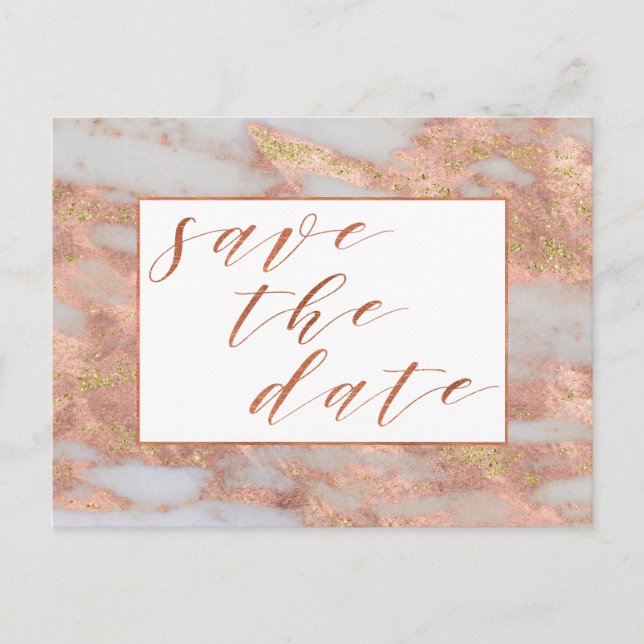 Elegant Ro Marble Script Save Date Meddelande Vykort (Framsida)